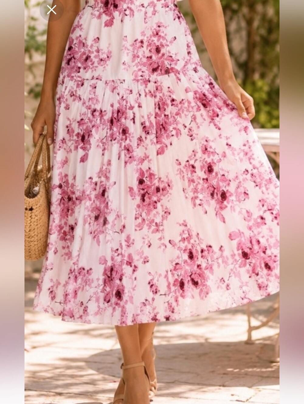 1. State Pink Floral Tiered A-Line Skirt on Cream SZ L
